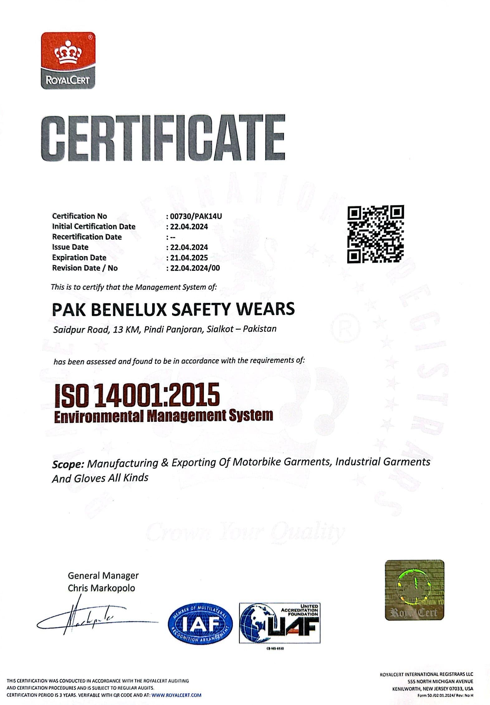 ISO 14001 Certificate