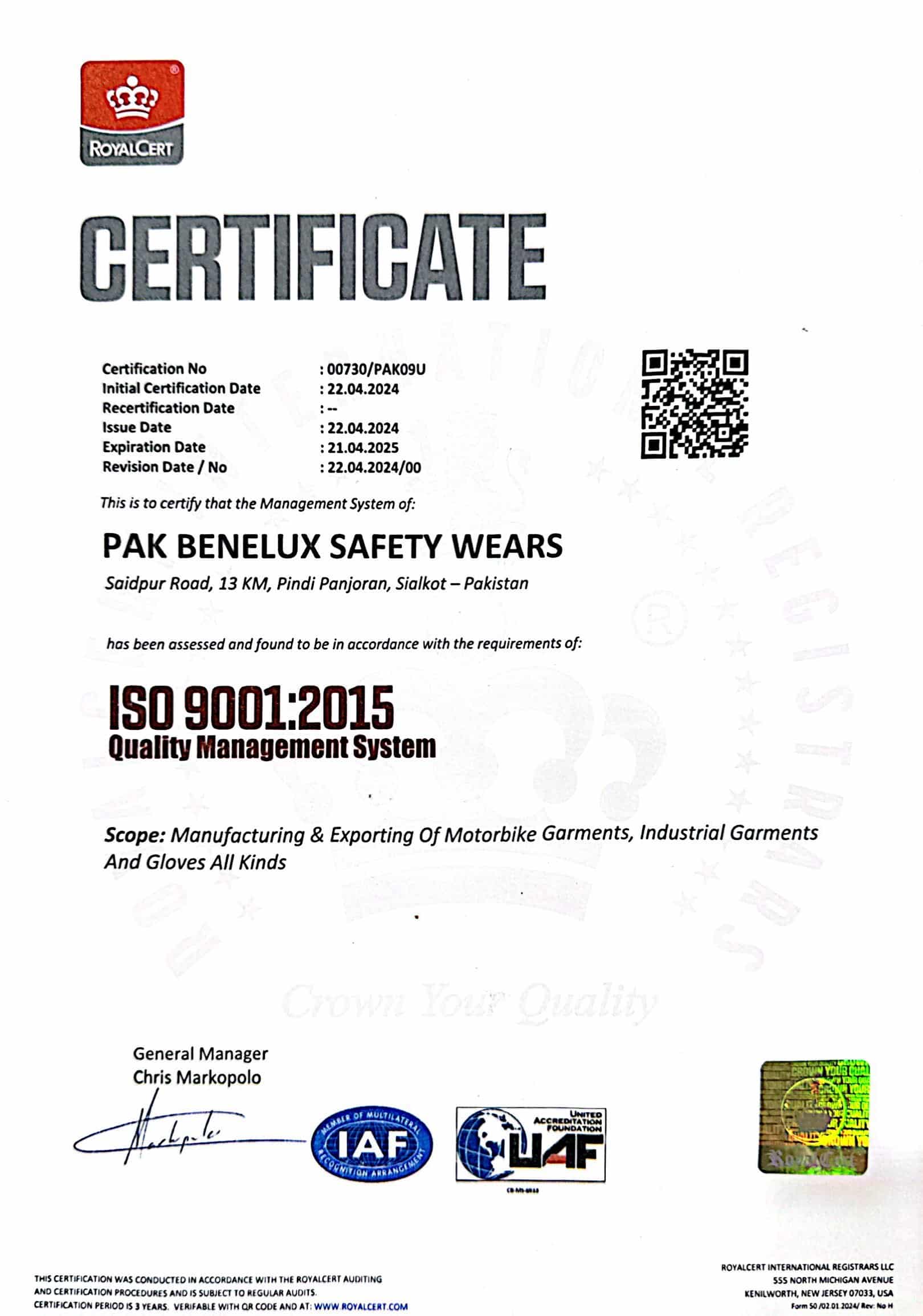 ISO 9001 Certificate